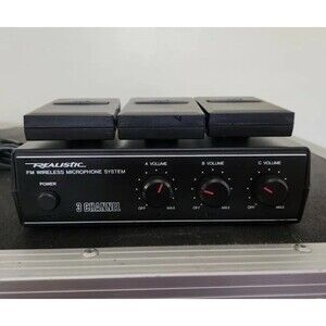 Realistic FM Wireless Three Channel Microphone System  Model 32-1228 And 3 Mics